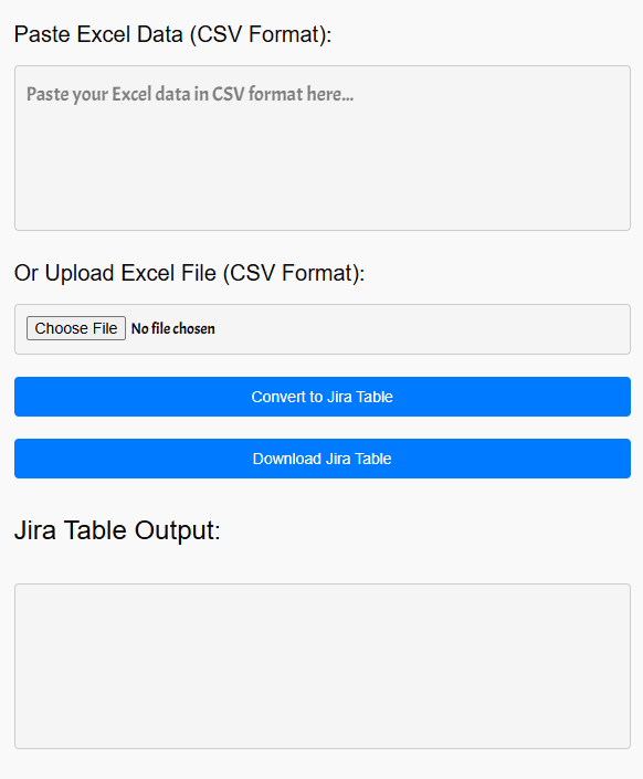 Convert Excel to Jira Table